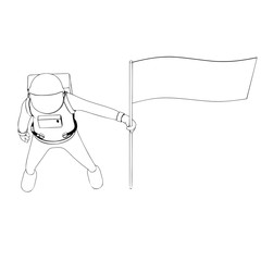 sketch of an astronaut in a spacesuit with flag vector