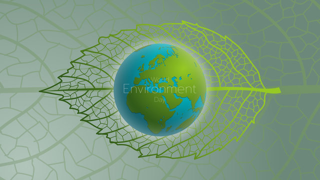 World Environment Day Concept. Earth Day. Generated Image The Earth Leaf Fiber On Pastel Green Solid Color Background. Vector Illustration.
