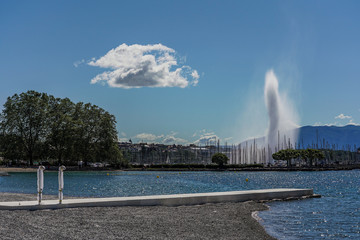 Switzerland, Geneva, June 12 2019.City of Geneva and water jet