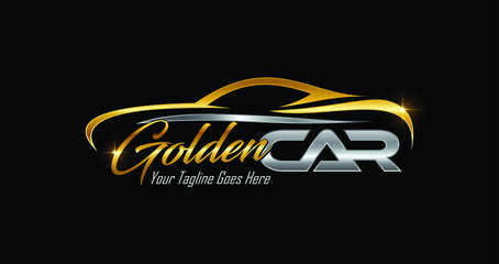 Golden Car Logo Sign in gold and silver color