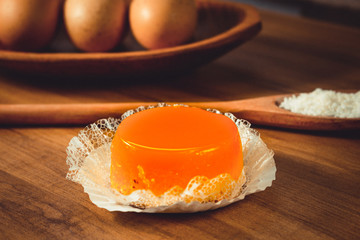 A brazilian dessert made with eggs and coconut. Quindim
