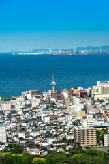 Cityscape view of Beppu city and Beppu bay, Oita, Kyushu, Japan