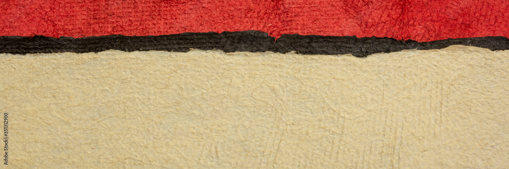 Wall mural red, black and beige abstract paper landscape