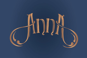 Classic monogram Anna. Elegant lettering logo with ornaments - obrazy, fototapety, plakaty