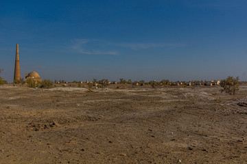Ruins of ancient Konye-Urgench, Turkmenistan. Kutlug Timur Minaret visible.