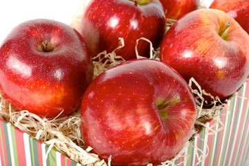 red apples in gift box. White background. close view. top view. isolated

