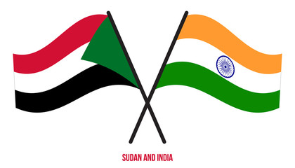 Sudan and India Flags Crossed And Waving Flat Style. Official Proportion. Correct Colors