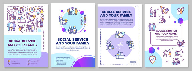 Fototapeta na wymiar Social service and your family brochure template. Youth welfare. Flyer, booklet, leaflet print, cover design with linear icons. Vector layouts for magazines, annual reports, advertising posters