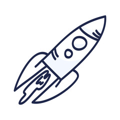 Cartoon rocket hand drawn outline illustration. Cute space shuttle clipart. Doodle spaceship. Spacecraft print. Space.