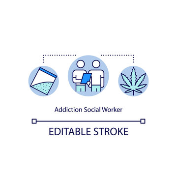 Addiction social worker concept icon. Psychological treatment. Substance abuse rehabilitation idea thin line illustration. Vector isolated outline RGB color drawing. Editable stroke
