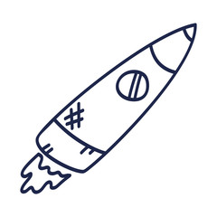Cartoon rocket hand drawn outline illustration. Cute space shuttle clipart. Doodle spaceship. Spacecraft print. Space.