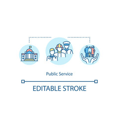 Public service concept icon. Government employee for community support. People welfare aid. Social worker idea thin line illustration. Vector isolated outline RGB color drawing. Editable stroke