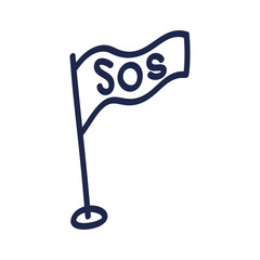 Doodle flag with the inscription SOS. Vector illustration of help and salvation.