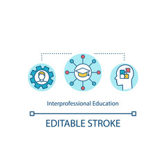 Interprofessional education concept icon. Learn speciality. Study in academic institution. Professional training idea thin line illustration. Vector isolated outline RGB color drawing. Editable stroke