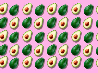 Seamless background with avocado on pink.