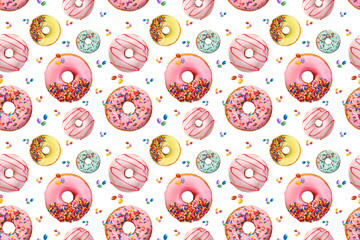 Seamless background with donut on white.