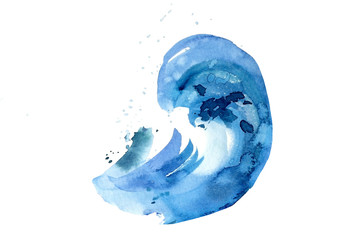 sea wave, hand-painted watercolor, illustration, white isolated background