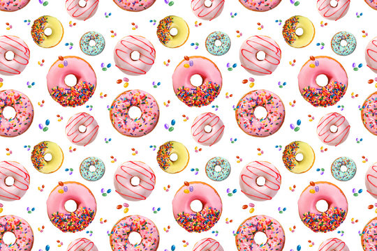 Seamless background with donut on white.