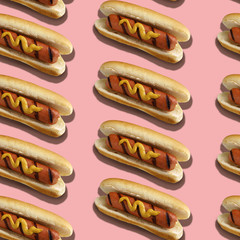 Seamless background with sandwich on pink.