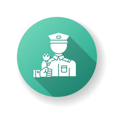 War veterans charity green flat design long shadow glyph icon. Help for army soldier. Memorial Day appreciation. Social help for marines. Government support troops. Silhouette RGB color illustration