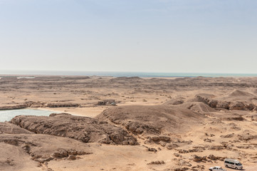 Ras Muhamed, a natural water reserve .Sharm El Sheikh. Photo on a sunny day. Mountains and the sea..Holidays in 2018.