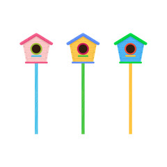 Cute colorful vector collection of birdhouses isolated on white background. Graphic elements 