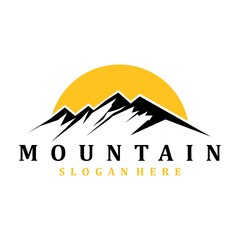 mountain sun logo design vector