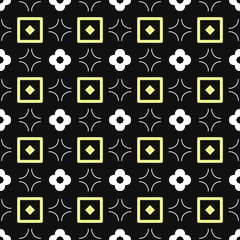 Black and yellow geometry textile seamless pattern, circle and square concept design