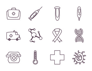 Medical line style icon set vector design