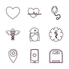 Medical line style icon set vector design