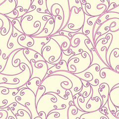 Seamless vector pattern with curved lines on pink background. Beautiful romantic wallpaper texture. Royal fashion fabric design.