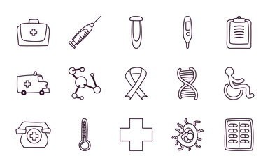 Medical line style icon set vector design