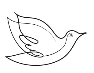 One continuous line drawing of flying bird.
