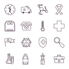 Medical line style icon set vector design