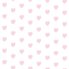 Seamless pattern from big abstract pink heart shapes brushstrokes on white background