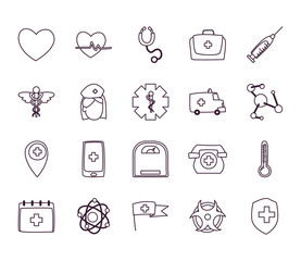Medical line style icon set vector design