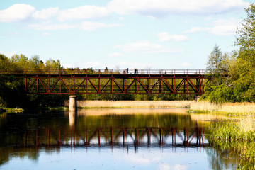 Fototapeta premium Bridge reflection in Anysciai Lithuania