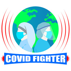Doctors and Nurses will Protect the World from the Coronavirus. COVID Fighter Doctors and Nurses with World Vector Illustrations 