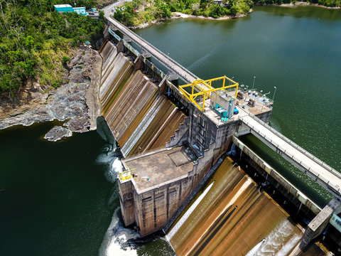 Aerial view of reservoir dam La Plata located in Toa Alta Puerto Rico.