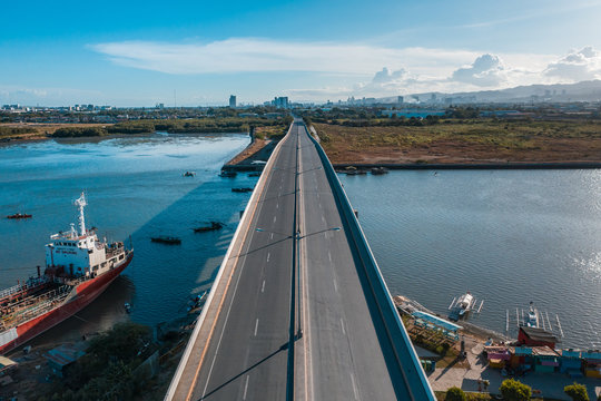 An aerial view of an empty Cansaga Bay Bridge on April 10, 2020 in Cebu, Philippines.
