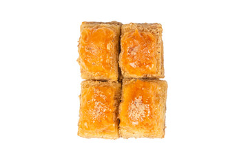 Delicious sweet baklava isolated on white background.