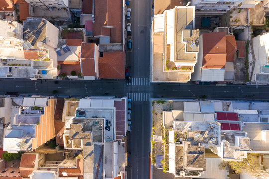 Aerial view of empty streets due to the coronavirus pandemic in Patras, Greece