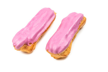 Fresh tasty eclairs isoalted on white background
