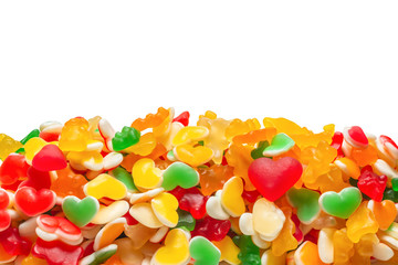 Assorted gummy candies. Top view. Jelly  sweets.