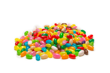 Colorful jelly beans isolated on white.