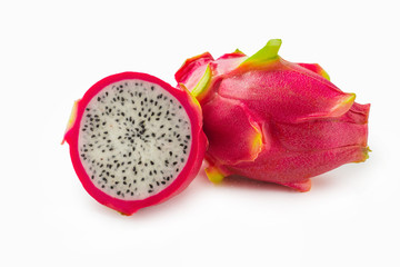 Sweet tasty dragon fruit or pitaya isolated on white.