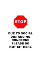Due to social distancing concerns please do not sit here, Vector sigh illustration Restaurant or public seating safety measures 