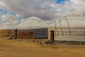 Yurt camp near Ayaz Qala fortress in Kyzylkum desert, Uzbekistan