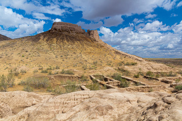 Ruins of Ayaz Qala fortress in Kyzylkum desert, Uzbekistan