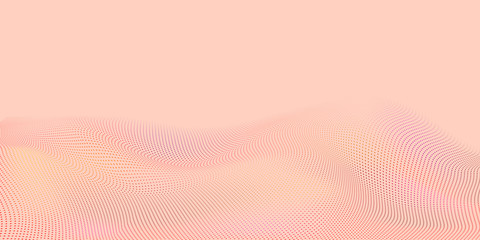Abstract halftone background with wavy surface made of dots in pink and beige colors